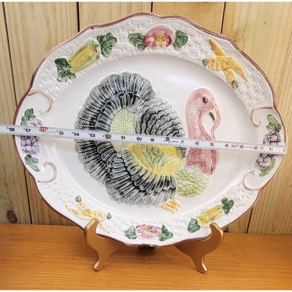 Vintage 1960's California Pottery Hand Painted Turkey Serving Platter - Picture 3 of 11